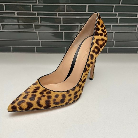 Gianvito Rossi Shoes - GIANVITO ROSSI Leopard Print Brown Calf Hair & Leather Point Toe Pumps- US 9